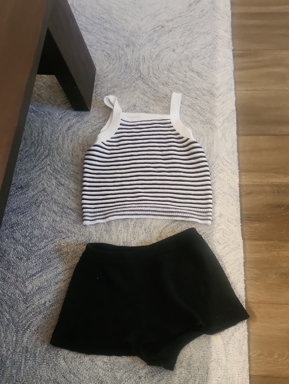 Cat & Jack White and Black Striped Knit Tank + Black Shorts Kids Matching Set